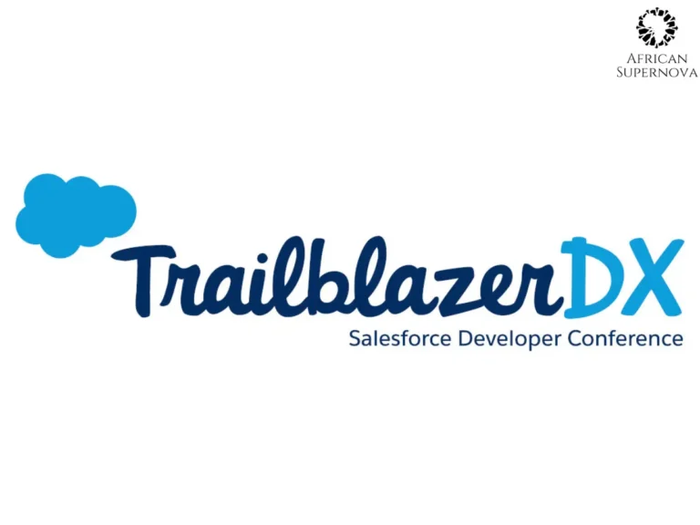 TrailblazerDX 2025 conference banner showing diverse Salesforce professionals networking at Moscone Center with San Francisco skyline in background